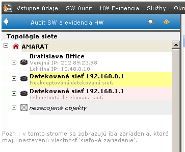 Akceptovaná sieť Bratislava Office, odmietnutá 192.168.1.1 (Zobrazenie Odmietnutých sietí sa dá vypnúť v Možnosti zobrazenia topológie siete).