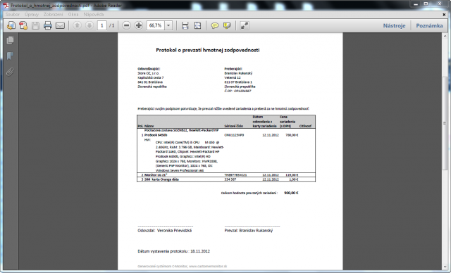 Protokol o hmotnej zodpovednosti PDF Protokol o hmotnej zodpovednosti PDF